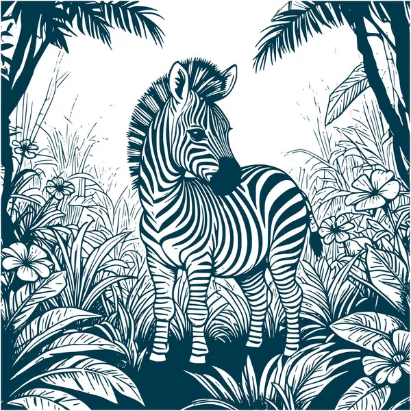 Estetik Bebek Zebra Silueti Grafik Ormanı Görüntü Vektörü İllüstrasyonu