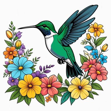 Yeşil arka planda bir kuşla illüstrasyon