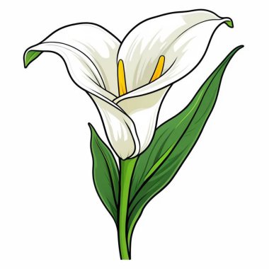 Beyaz arkaplanda izole edilmiş karikatür tarzında zambak çiçekleri