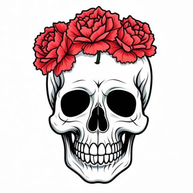 Çiçekli bir kafatasının vektör çizimi.
