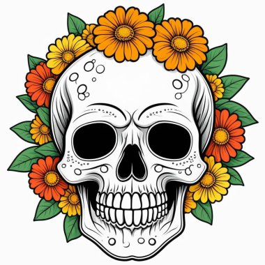 kafatası ve güller. vektör illüstrasyonu.