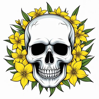 Çiçekli ve yapraklı kafatası