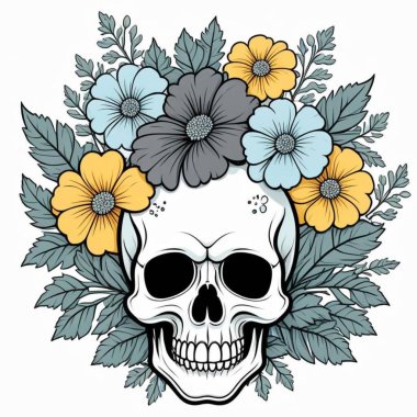 Kafatası ile klasik çiçek çelengi