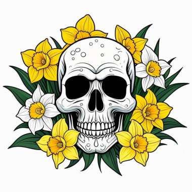 Çiçekli ve yapraklı vektör kafatası