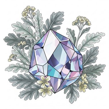 Yapraklı suluboya kristal. Elle boyanmış çiçek tasarımı.