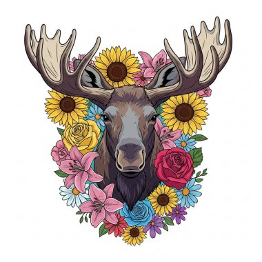 Çiçekli sevimli vahşi bir hayvanın çizdiği el çizimi