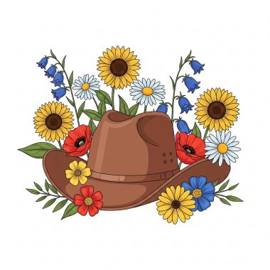 Çiçekli ve yapraklı kovboy şapkası