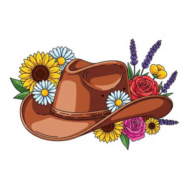Kovboy şapkası ve kurdeleli çiçekler.