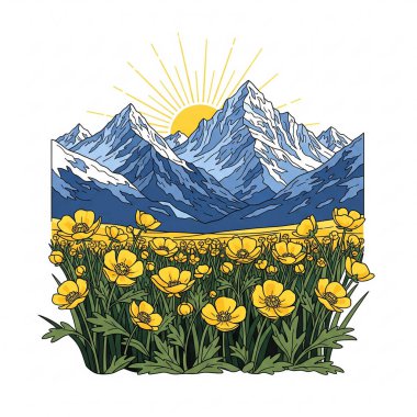 Çiçeklerin dağ tarlası, vektör sanatı