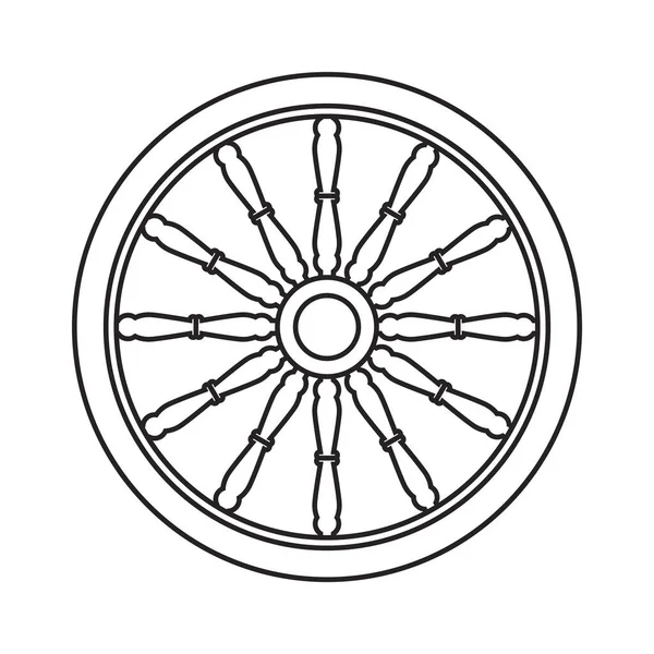 Gammaldags Trähjul Antik Trä Spoked Hjul Bläck Handritad Illustration — Stock vektor