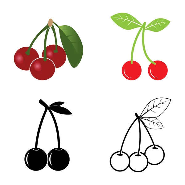 Cerise Fraîche Icône Fruit Vecteur Illustration Symbole Conception — Image vectorielle
