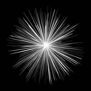 Işık huzmesi. Siyah ve beyaz radyal çizgiler arka plan. Çizgi roman, manga ya da anime hız çizelgeleri. Patlama vektör çizimi. Güneş ışığı veya yıldız patlaması elementi
