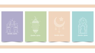 Ramazan Kareem vektör illüstrasyon şablonu ve pastel renk arkaplanı. Sosyal medya şablonu, poster, medya afişi, duvar kağıdı seti için İslami tebrik kartı ramazanı