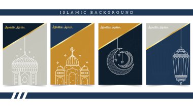 İslam Ramazan Kareem vektör illüstrasyon arkaplan koleksiyonu. Sosyal medya şablonu, Poster, medya afişi, duvar kağıdı seti için Arap tebrik kartı