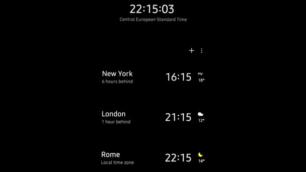 Strefy Czasowe Nowego Jorku Londynu Rzymu Porównaniu Czasu Środkowoeuropejskiego Wskazaniami — Wideo stockowe