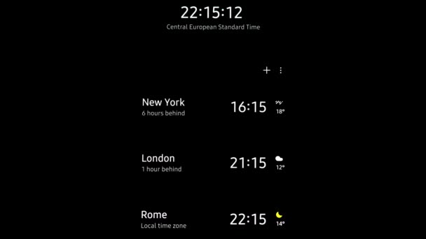 Tijdzones Van New York Londen Rome Vergelijking Met Midden Europese — Stockvideo