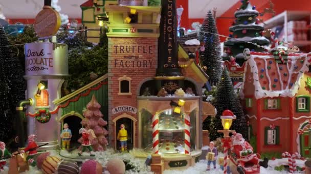 Zárja Karácsonyi Falu Egy Szarvasgomba Csokoládé Gyár Mozgó Gyártósor Lassított — Stock videók