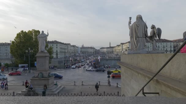 Turin Italie Vue Depuis Église Gran Madre Dio Sur Circulation — Video