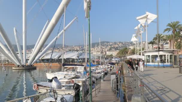 Gênes Italie Vue Sur Vieux Port Ville Près Jetée Port — Video
