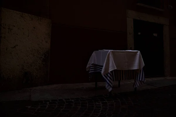 stock image Set table on an alley at dusk