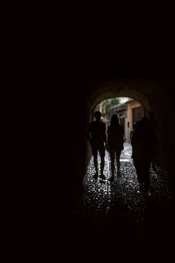 Köydeki eski binaların arasında dar bir ara sokak var.