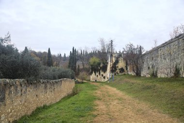 Sonbaharda parkta patikanın yanındaki elektrik direği.