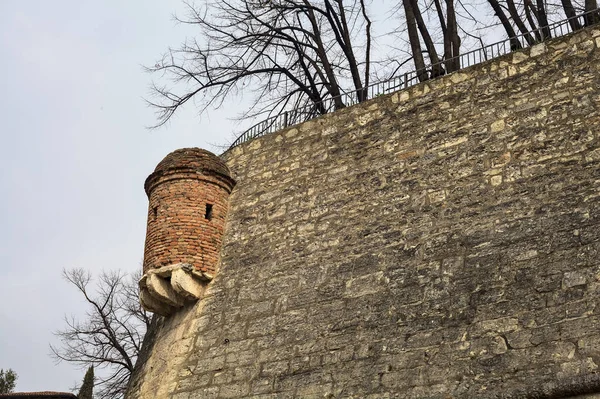 Muro Cinta Esterno Castello Con Alberi Cielo Nuvoloso Come Sfondo — Foto Stock
