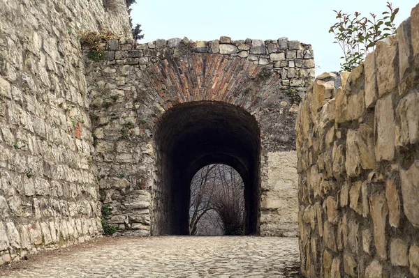 Entrada Para Uma Passagem Coberta Castelo Parque Dia Nublado — Fotografia de Stock