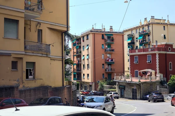 Sloping Street Parked Cars Its Side Condominium Bordering Italian City — Stock Photo, Image