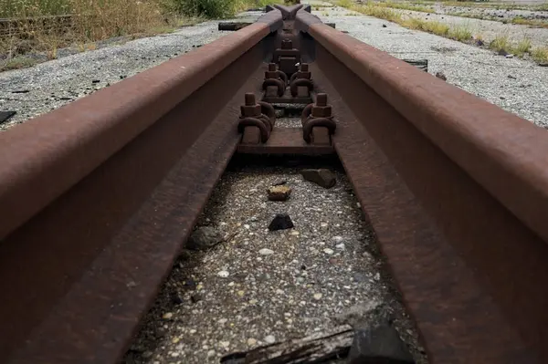 Rusty Railroad Switch Gravel Seen Close — Stock Photo, Image