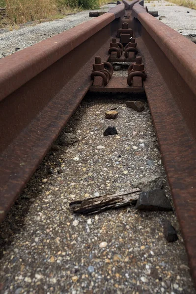 Rusty Railroad Switch Gravel Seen Close — Stock Photo, Image