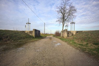 Çıplak ağaçlı toprak patika.