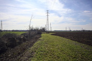 Topraklanmış bir tarlanın ve siperin yanında otlak yolu.