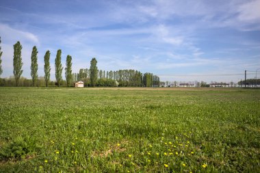 İtalya kırsalında bir parkın önündeki tarla