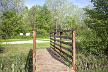 Hendeğin üzerindeki küçük tahta köprü.