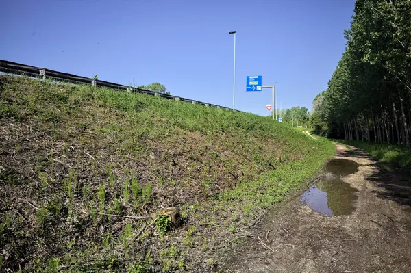 Güneşli bir günde İtalya 'nın kırsal kesiminde toprak yol