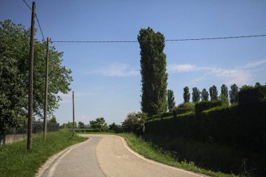 Suyla çevrili bir köy yolu.