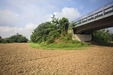 Viyadük ekili bir tarlayı geçiyor.