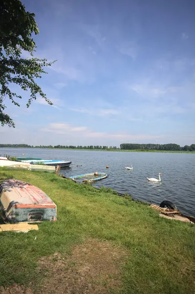 stock image Moored boats by the lakeshore