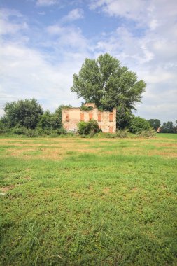 Terk edilmiş kır evi bir tarlada