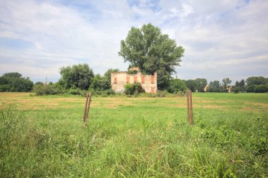 Terk edilmiş kır evi bir tarlada