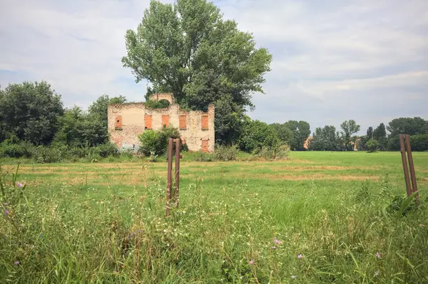 Terk edilmiş kır evi bir tarlada