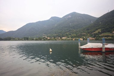 Pier on a lake at sunset