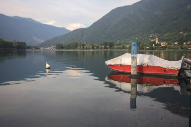 Pier on a lake at sunset