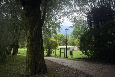 Bulutlu bir günde parkta yol