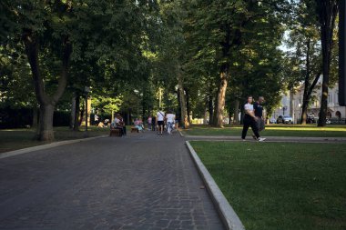 Gün batımında bir parkta yol