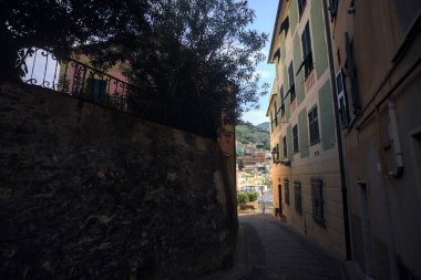 Yüksek binalar arasında dar bir sokak.