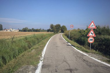 Bir tarla ile çevrili köy yolu