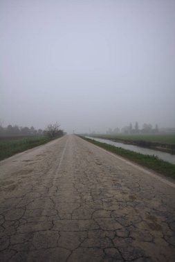 Country road in the fog clipart