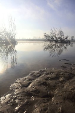 Körfez ve kumlu nehir kıyısı.